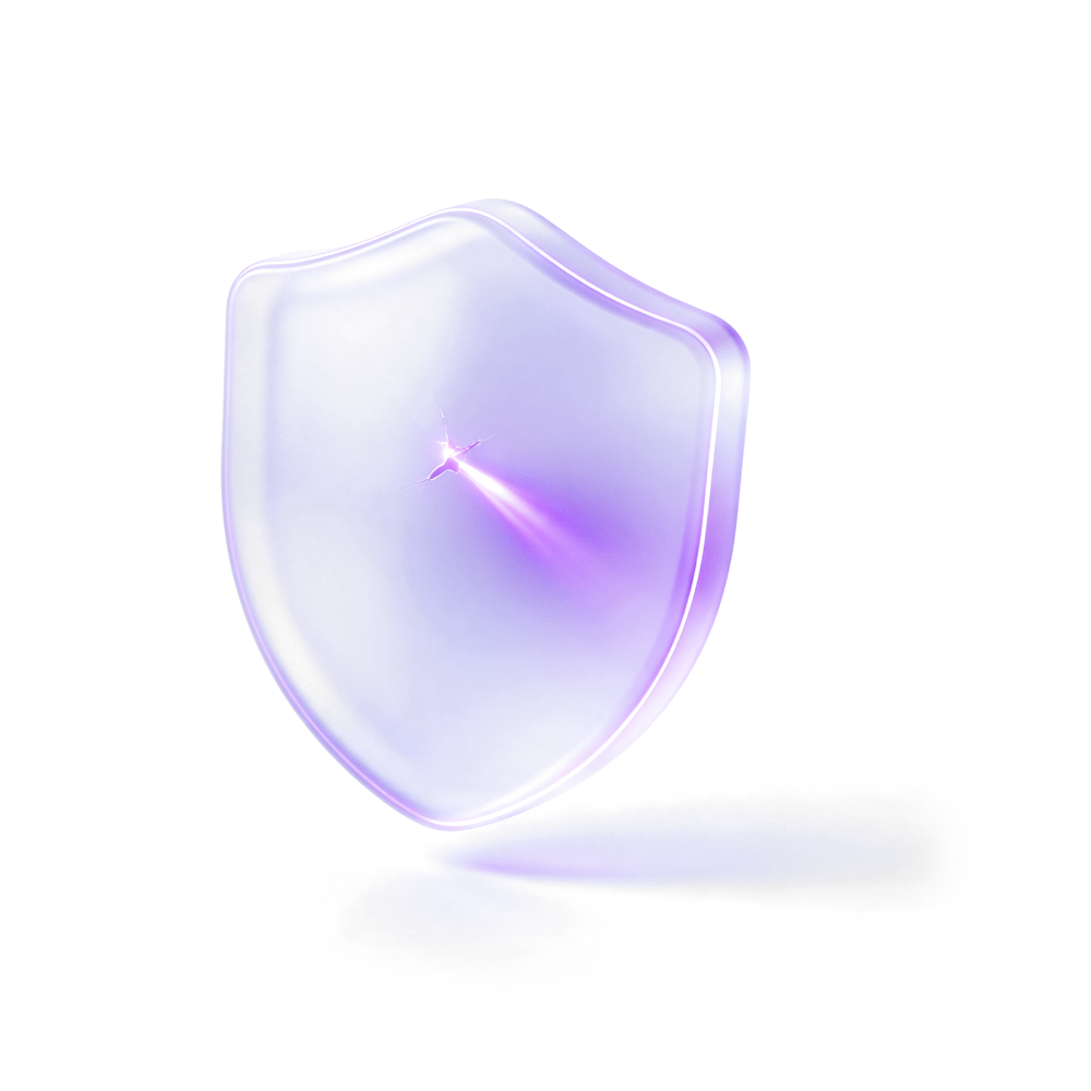 Escudo em vidro lavanda com uma falha sendo selada por luz roxa